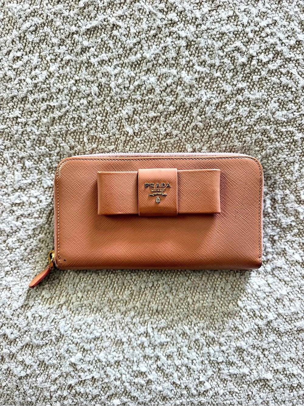 Prada Bow Zip-Around Wallet in pink